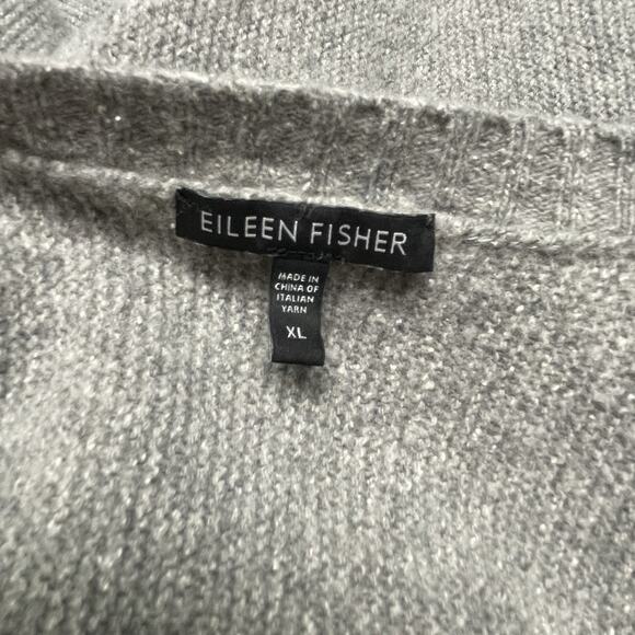 Eileen Fisher Gray Sweater Open Cardigan Size XL Wool Blend Pockets Minimalist - Picture 2 of 5
